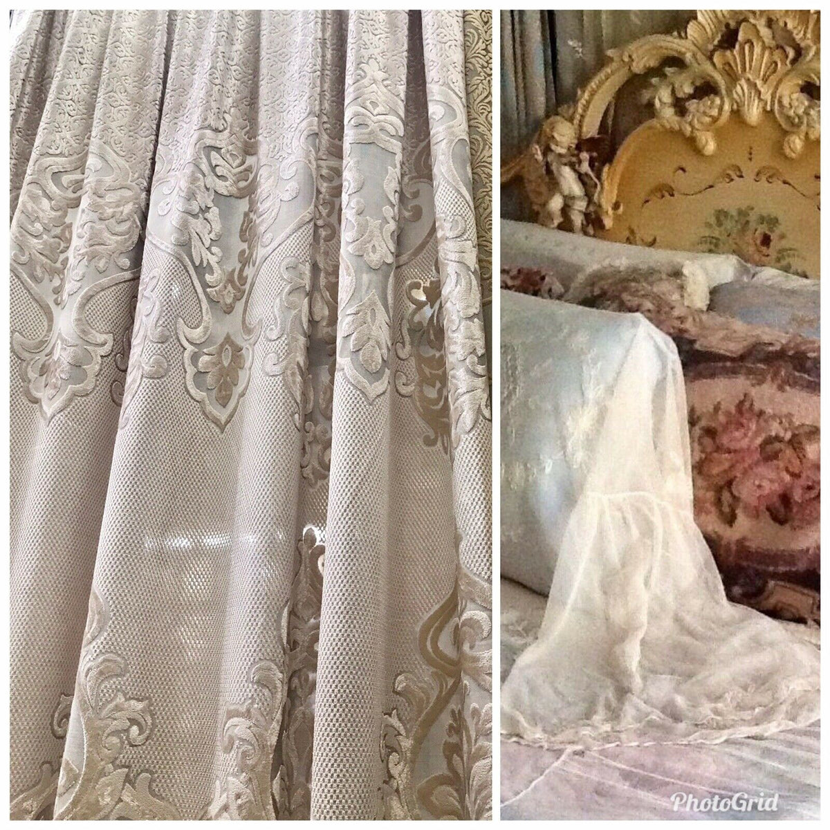 NEW! 112” Wide Designer Sheer Burnout Velvet Lace Drapery Fabric- Shell Pearl - Fancy Styles Fabric Pierre Frey Lee Jofa Brunschwig & Fils