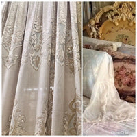 NEW! 112” Wide Designer Sheer Burnout Velvet Lace Drapery Fabric- Shell Pearl - Fancy Styles Fabric Pierre Frey Lee Jofa Brunschwig & Fils