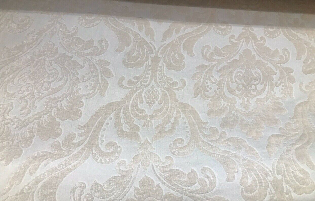 Queen Isabella Designer Drapery Damask Burnout Chenille Velvet Fabric - Pearl Ivory - Fancy Styles Fabric Pierre Frey Lee Jofa Brunschwig & Fils