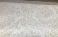 Queen Isabella Designer Drapery Damask Burnout Chenille Velvet Fabric - Pearl Ivory - Fancy Styles Fabric Pierre Frey Lee Jofa Brunschwig & Fils
