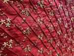 SWATCH 100% Silk Taffeta Embroidered Floral Quilted Motif Fabric - Dark Red - Fancy Styles Fabric Boutique