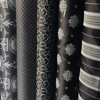 Sir Donatello Designer Brocade Satin Fabric- Brown, Pale Blue Gold Stripes Neoclassical G2 - Fancy Styles Fabric Pierre Frey Lee Jofa Brunschwig & Fils