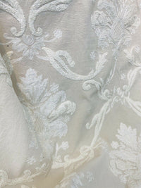 NEW! Lady Nora Novelty 100% Silk Fabric With Crewel Floral Embroidery- Ecru & White - Fancy Styles Fabric Pierre Frey Lee Jofa Brunschwig & Fils