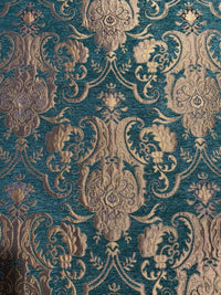 NEW Lady Emile Designer Damask Burnout Chenille Velvet Fabric - Green & Metallic Gold BTY - Fancy Styles Fabric Pierre Frey Lee Jofa Brunschwig & Fils