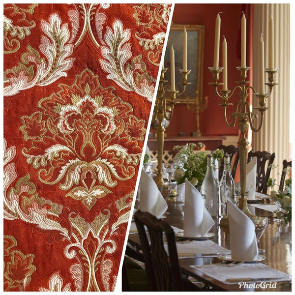 NEW! Sir Drew Designer Quilted Brocade Damask Upholstery Fabric- Rust Brick Red - Fancy Styles Fabric Pierre Frey Lee Jofa Brunschwig & Fils