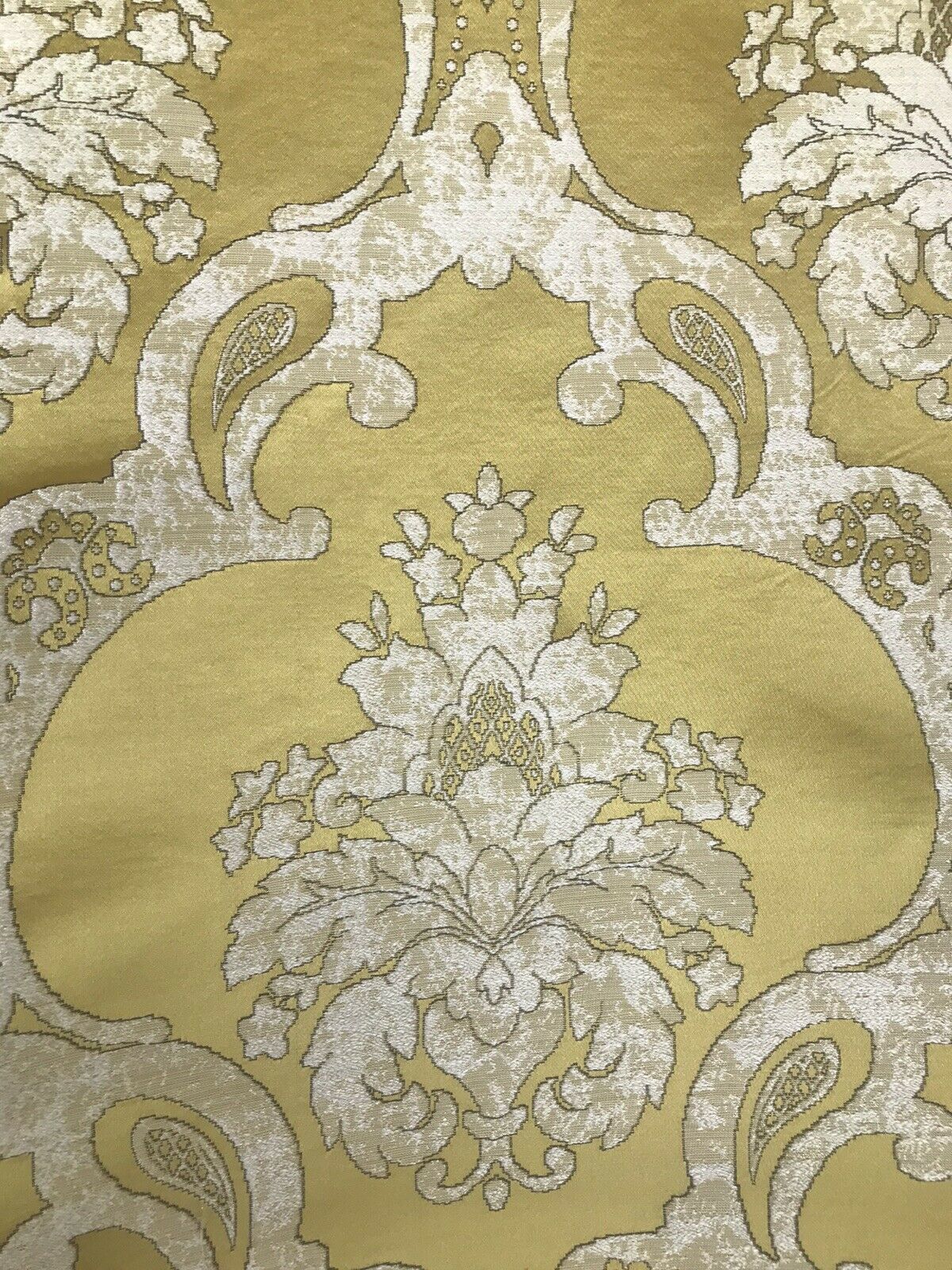 NEW Sir Darcey Designer Satin Burnout Damask Drapery Upholstery Fabric *Gold Yellow BTY - Fancy Styles Fabric Pierre Frey Lee Jofa Brunschwig & Fils