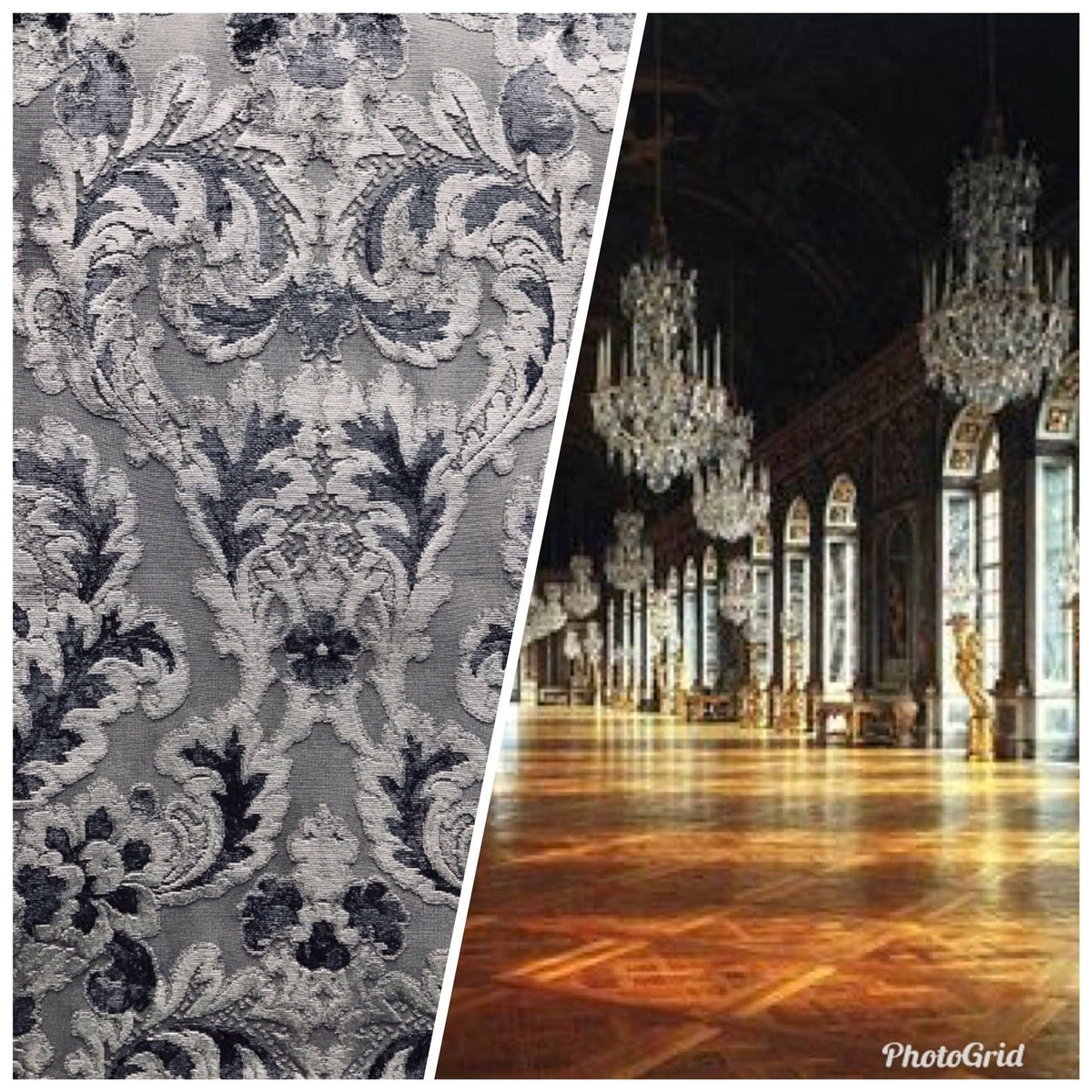 NEW! Antique Inspired Burnout Velvet Damask Fabric - Upholstery Gray Brocade - Fancy Styles Fabric Boutique