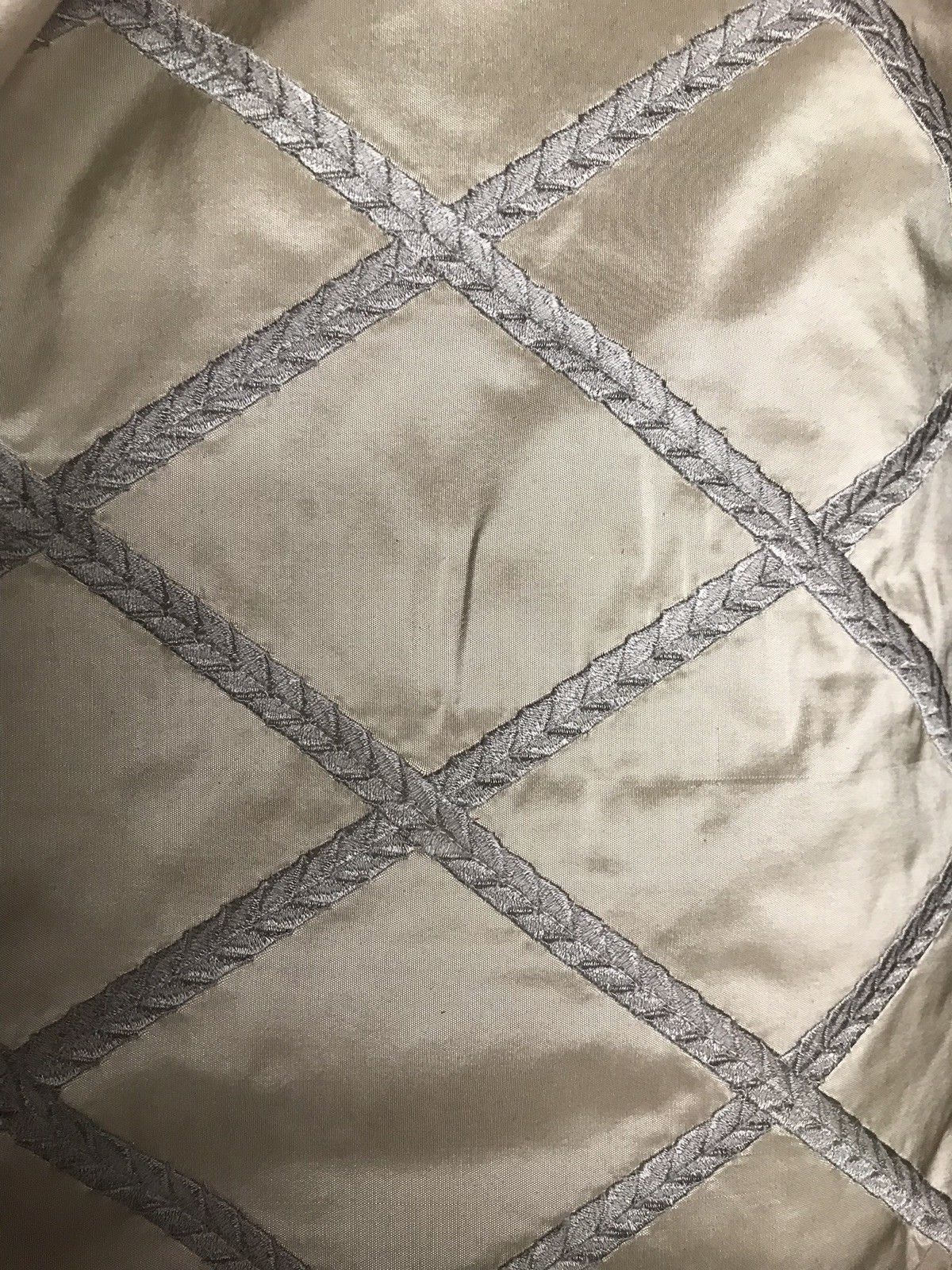 NEW! SALE! 100% Silk Taffeta Embroidered Rope Motif Fabric - Beige & Gray - Fancy Styles Fabric Pierre Frey Lee Jofa Brunschwig & Fils