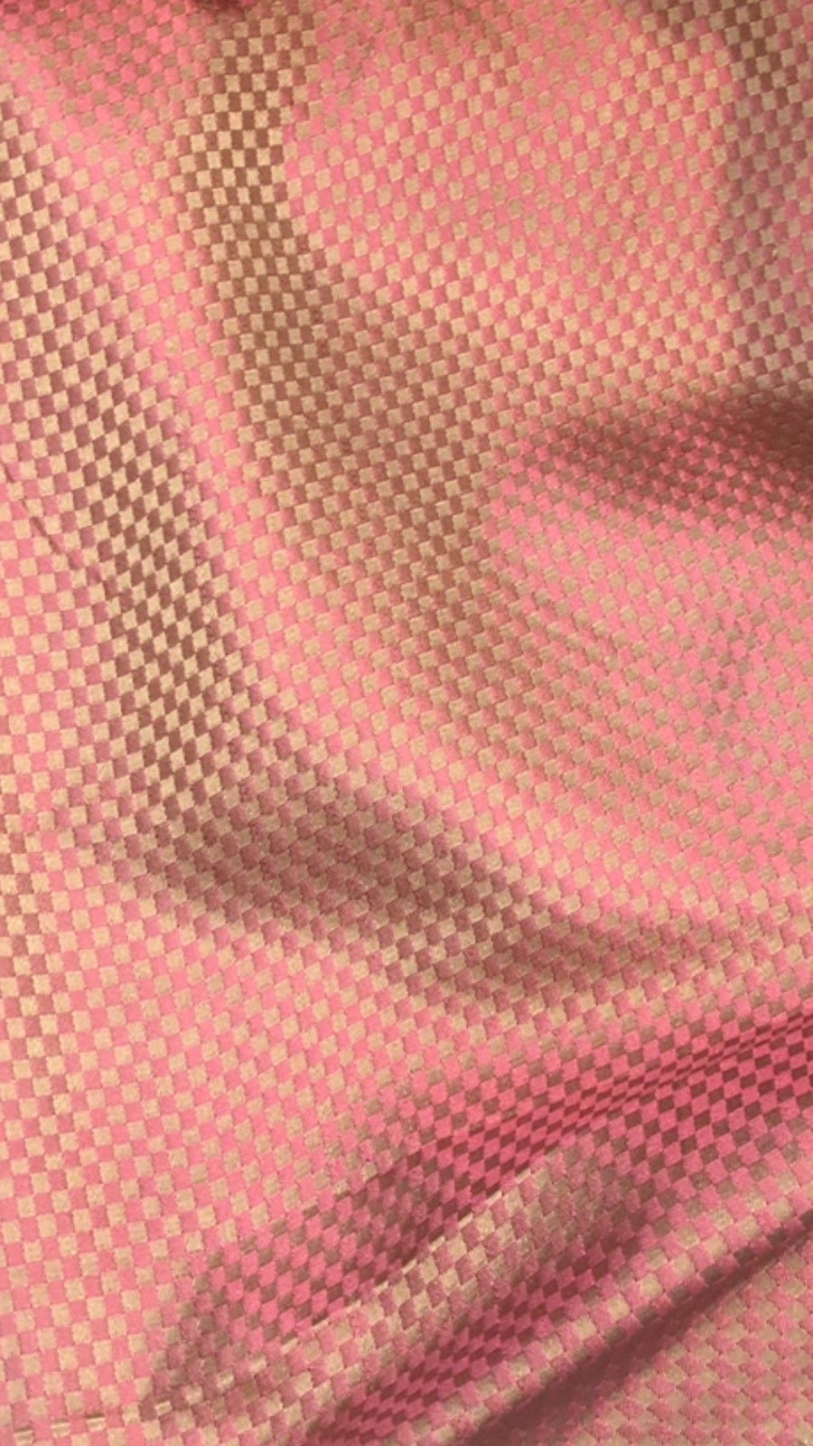 NEW! 100% Silk Taffeta Fabric - Coral And Iridescent Gold Checkered - Fancy Styles Fabric Pierre Frey Lee Jofa Brunschwig & Fils