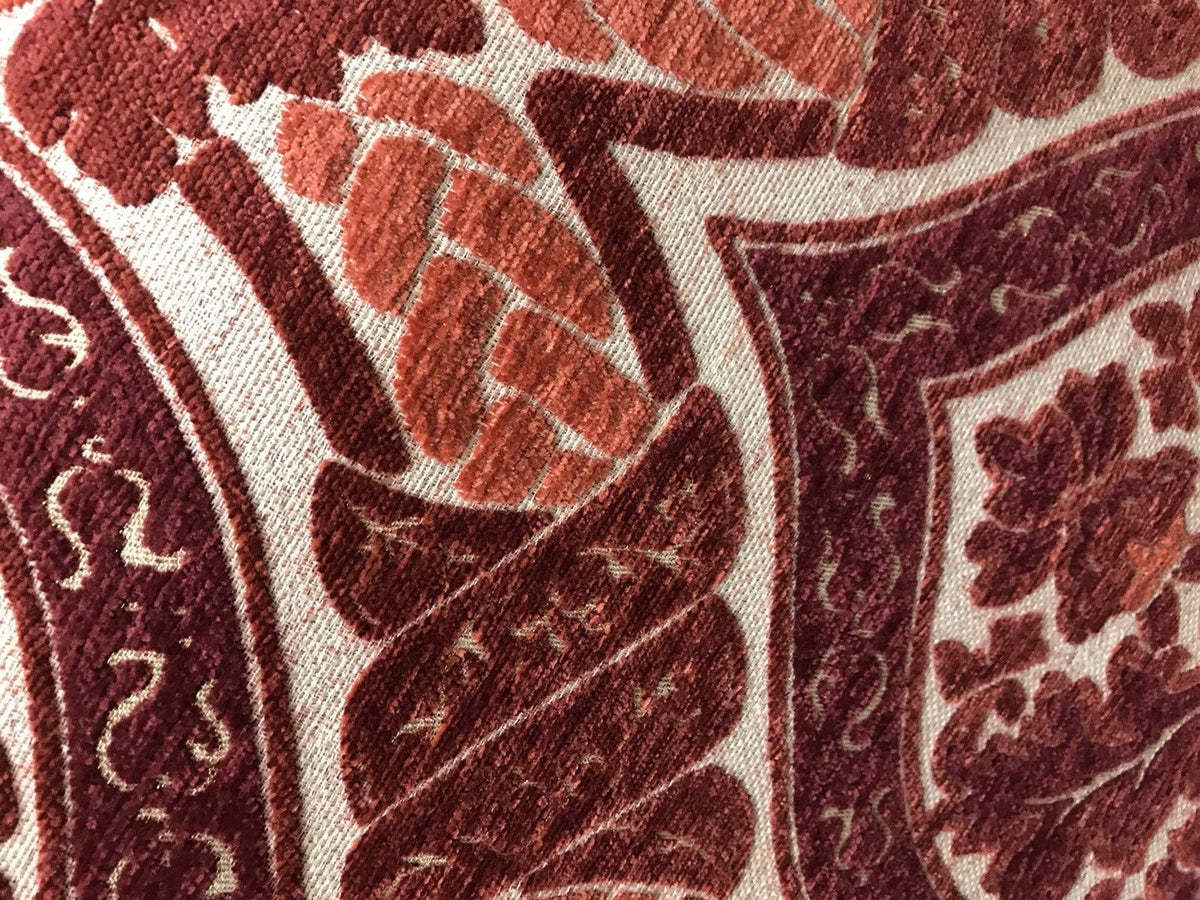 NEW SALE! Double Sided Burnout Chenille Velvet Fabric- Red Upholstery Damask - Fancy Styles Fabric Boutique