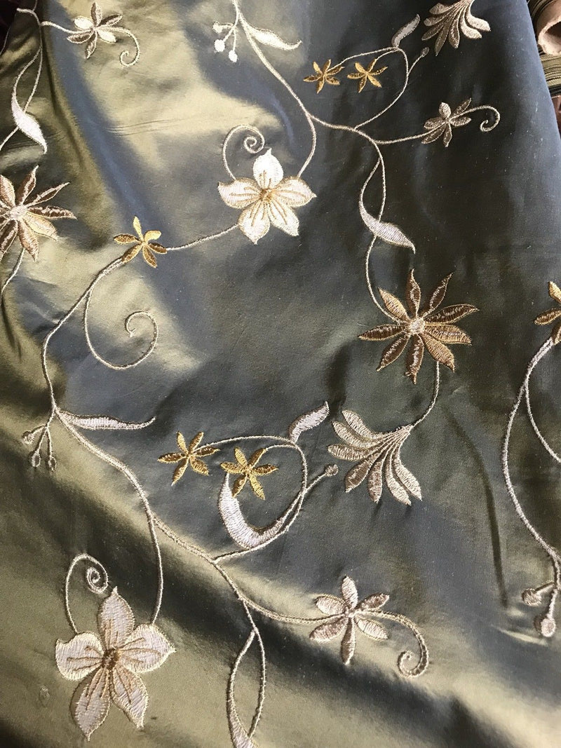 NEW! SALE! 100% Silk Taffeta Embroidered Floral Fabric - By The Yard - Fancy Styles Fabric Boutique