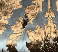 Emperor Walter Designer Italian Burnout Damask Chenille Blue Bronze Fabric Upholstery - Fancy Styles Fabric Pierre Frey Lee Jofa Brunschwig & Fils
