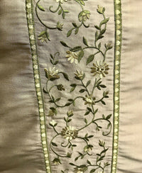 NEW! Lady Margot 100% Silk Dupioni Embroidered Floral Stripes Fabric- Khaki & Green - Fancy Styles Fabric Pierre Frey Lee Jofa Brunschwig & Fils
