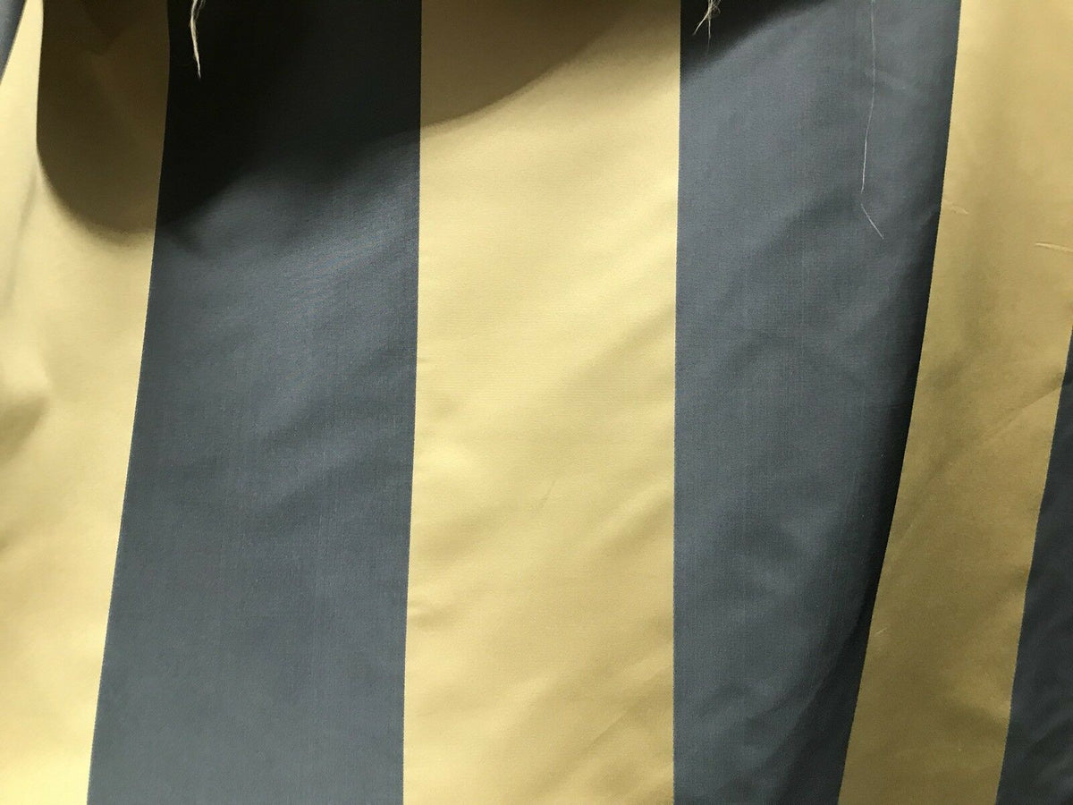60” Wide- Designer Satin Drapery Fabric - 6” Gold And Charcoal Gray Stripes - Fancy Styles Fabric Pierre Frey Lee Jofa Brunschwig & Fils