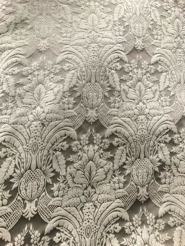 2 Yard Remnant- Prince Caspian 100% Silk Taffeta Fabric Damask Brocade Silver-Taupe - Fancy Styles Fabric Pierre Frey Lee Jofa Brunschwig & Fils