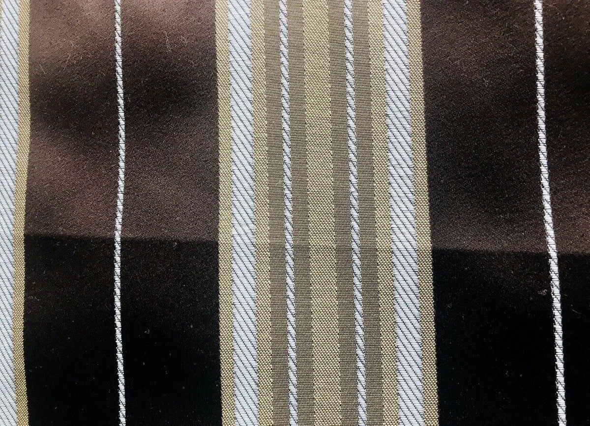 Sir Donatello Designer Brocade Satin Fabric- Brown, Pale Blue Gold Stripes Neoclassical G2 - Fancy Styles Fabric Pierre Frey Lee Jofa Brunschwig & Fils