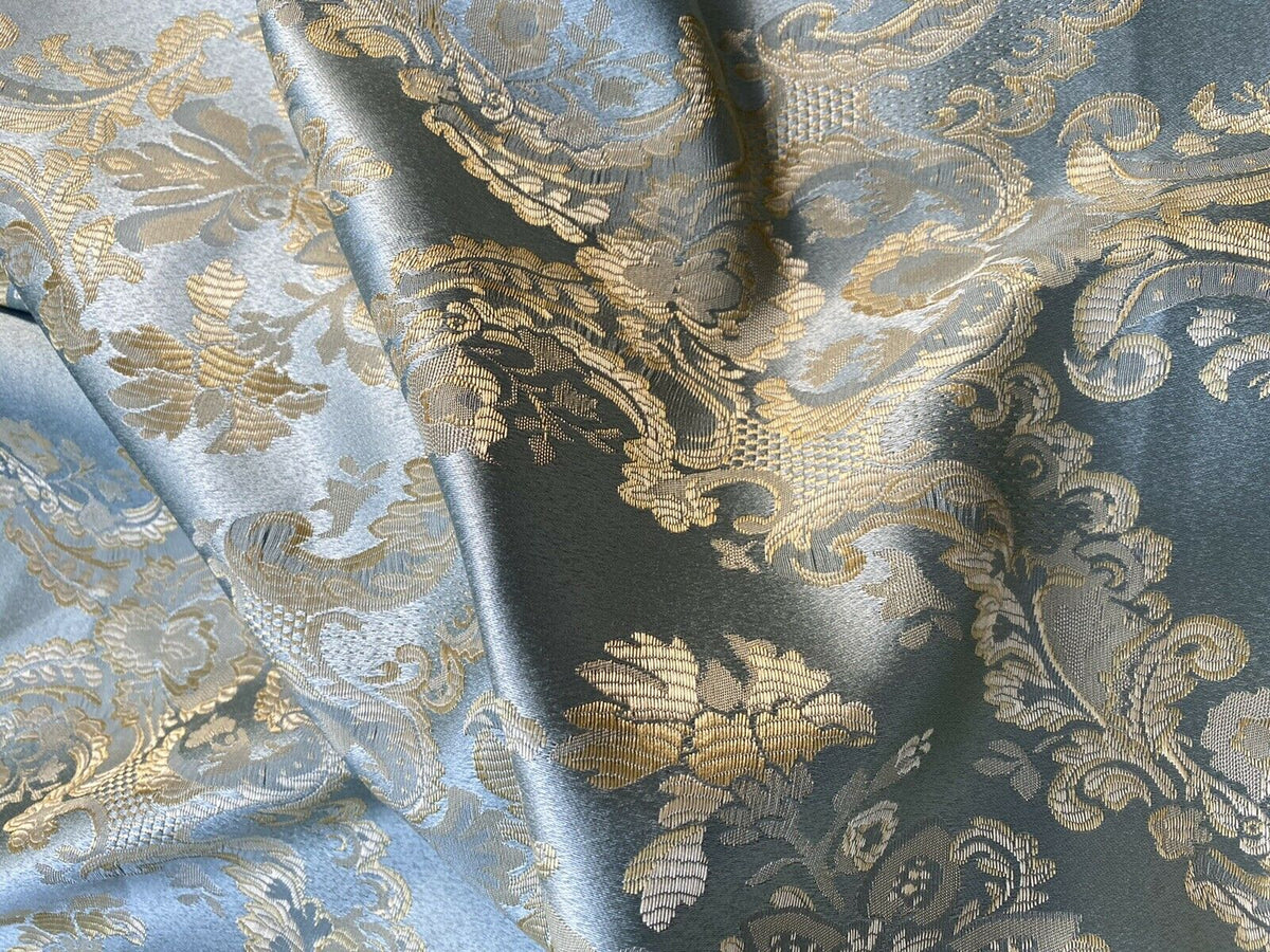 NEW! Prince Lucas Designer Brocade Jacquard Fabric- Antique Duck Egg Blue Gold- Damask - Fancy Styles Fabric Pierre Frey Lee Jofa Brunschwig & Fils