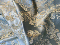 NEW! Prince Lucas Designer Brocade Jacquard Fabric- Antique Duck Egg Blue Gold- Damask - Fancy Styles Fabric Pierre Frey Lee Jofa Brunschwig & Fils