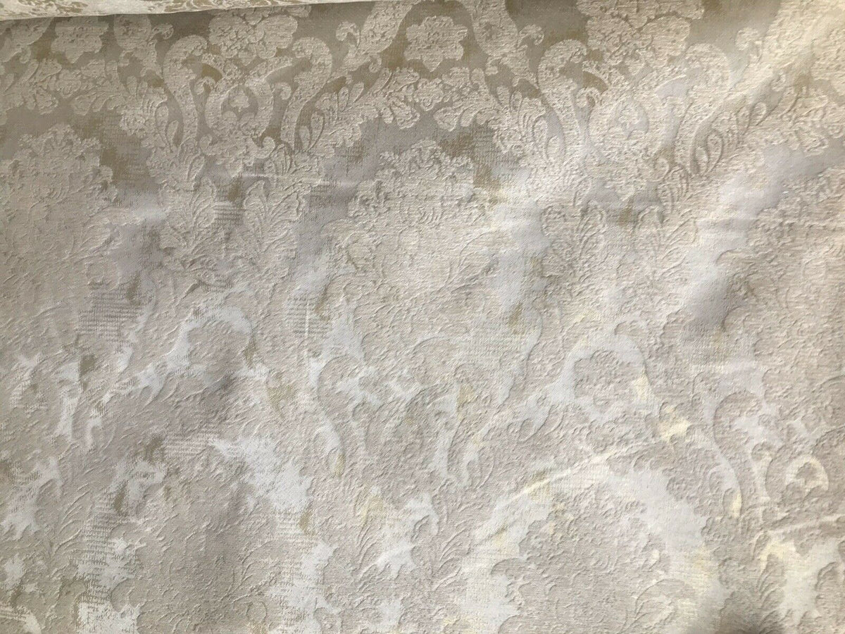 Lord Augustin Designer Velvet Chenille Burnout Damask Upholstery Fabric - Cream & Gold - Fancy Styles Fabric Pierre Frey Lee Jofa Brunschwig & Fils