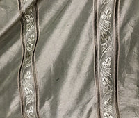 SALE! 100% Silk Taffeta Drapery Embroidery Fabric - Khaki Green Striped - Fancy Styles Fabric Boutique