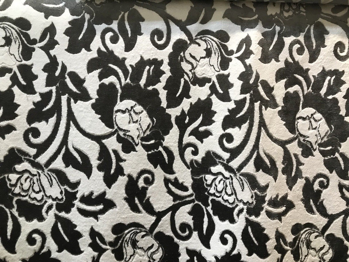 NEW! Burnout Velvet Upholstery Fabric Floral Charcoal (almost Black) & White - Fancy Styles Fabric Boutique
