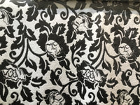 NEW! Burnout Velvet Upholstery Fabric Floral Charcoal (almost Black) & White - Fancy Styles Fabric Boutique