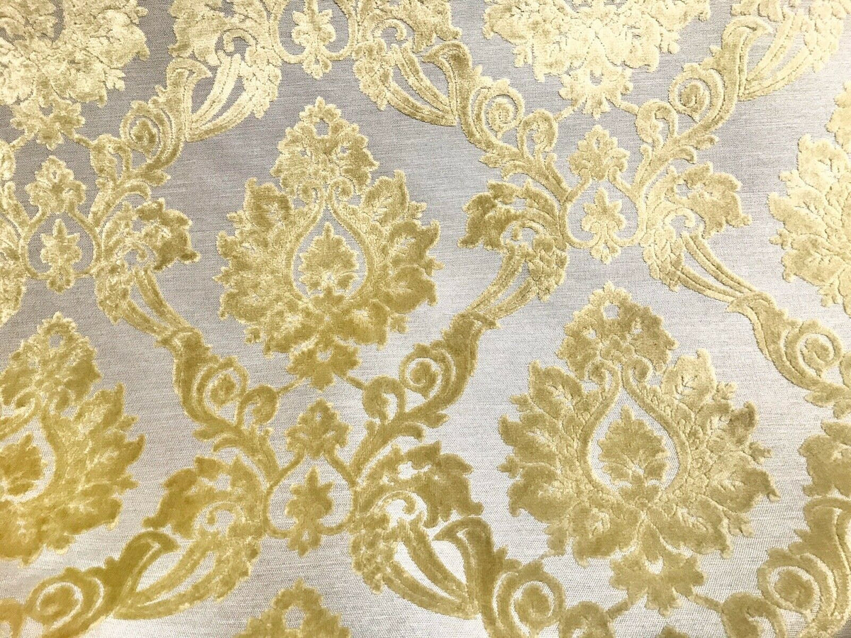 NEW Duke Raphael Designer Velvet Chenille Burnout Damask Upholstery Fabric - Yellow - Fancy Styles Fabric Pierre Frey Lee Jofa Brunschwig & Fils