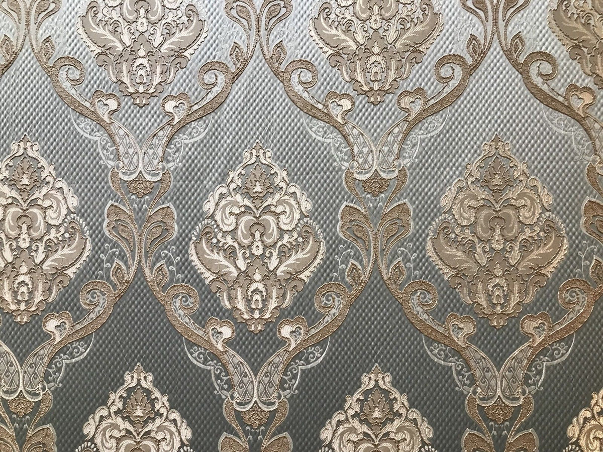 SWATCH Antique Inspired Eggshell Silver Blue Satin Brocade Upholstery Fabric - Fancy Styles Fabric Pierre Frey Lee Jofa Brunschwig & Fils