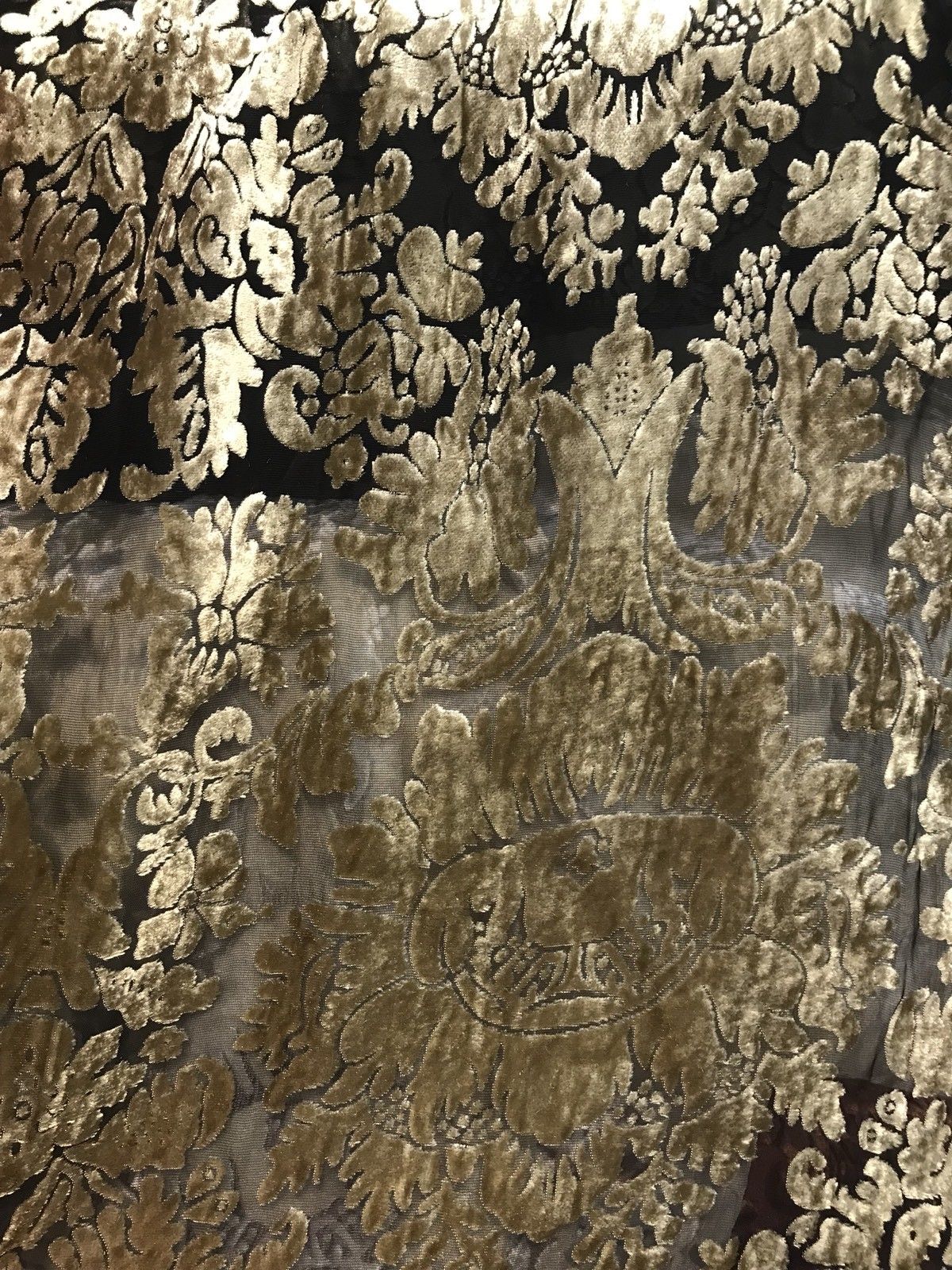 Designer Rayon Burnout Velvet Fabric - Silver Gold On Black Chiffon- By The Yard - Fancy Styles Fabric Pierre Frey Lee Jofa Brunschwig & Fils