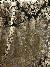 Designer Rayon Burnout Velvet Fabric - Silver Gold On Black Chiffon- By The Yard - Fancy Styles Fabric Pierre Frey Lee Jofa Brunschwig & Fils