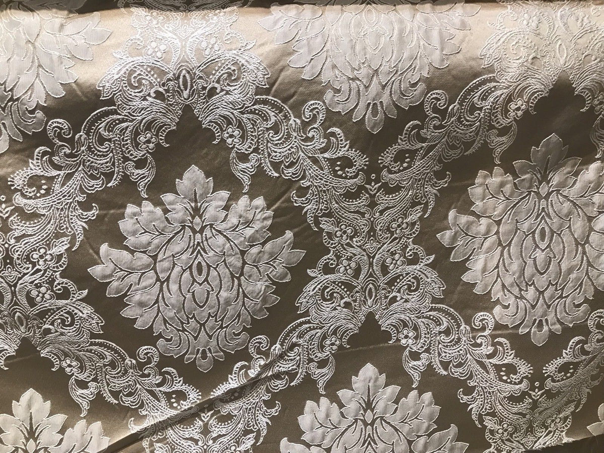 NEW! Gold Taupe Brocade Satin Upholstery Decorating Fabric - Fancy Styles Fabric Boutique