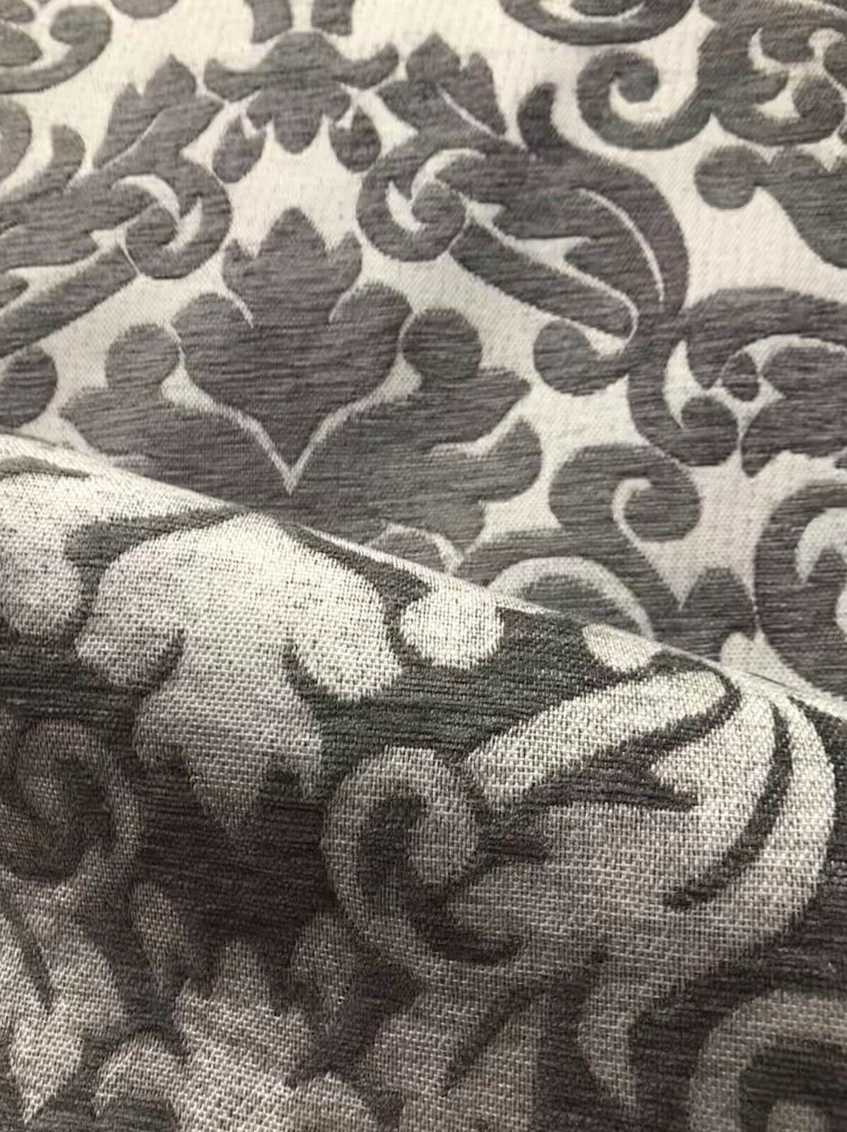 NEW Sir Arthur Double Sided Burnout Chenille Velvet Fabric- Grey & Ivory Upholstery Damask - Fancy Styles Fabric Pierre Frey Lee Jofa Brunschwig & Fils