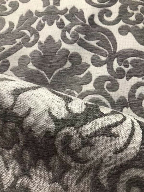 NEW Sir Arthur Double Sided Burnout Chenille Velvet Fabric- Grey & Ivory Upholstery Damask - Fancy Styles Fabric Pierre Frey Lee Jofa Brunschwig & Fils