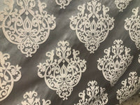 Sir Nathan Designer Brocade Satin Fabric- Charcoal Gray Ivory- Upholstery Damask - Fancy Styles Fabric Pierre Frey Lee Jofa Brunschwig & Fils