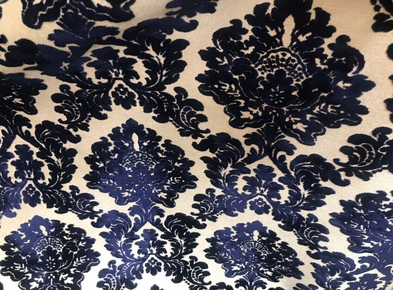 Duke Gabriel Designer Damask Burnout Chenille Velvet Fabric - Royal Blue BTY - Fancy Styles Fabric Pierre Frey Lee Jofa Brunschwig & Fils
