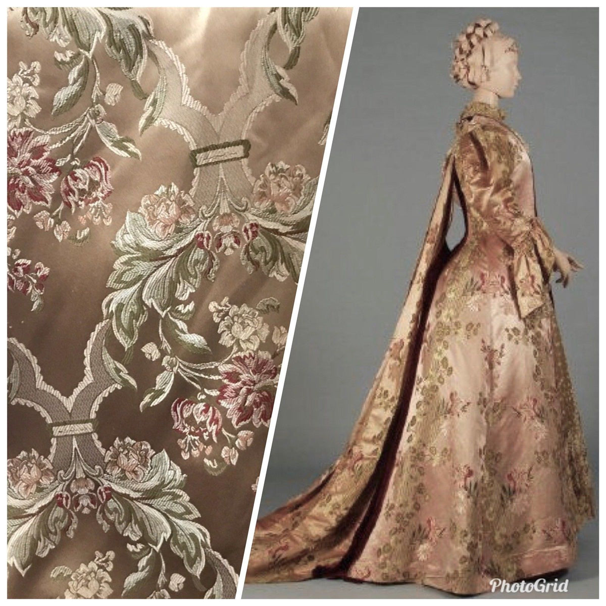 SWATCH Designer Brocade Jacquard Satin Fabric- Antique Floral Rose Gold - Fancy Styles Fabric Boutique