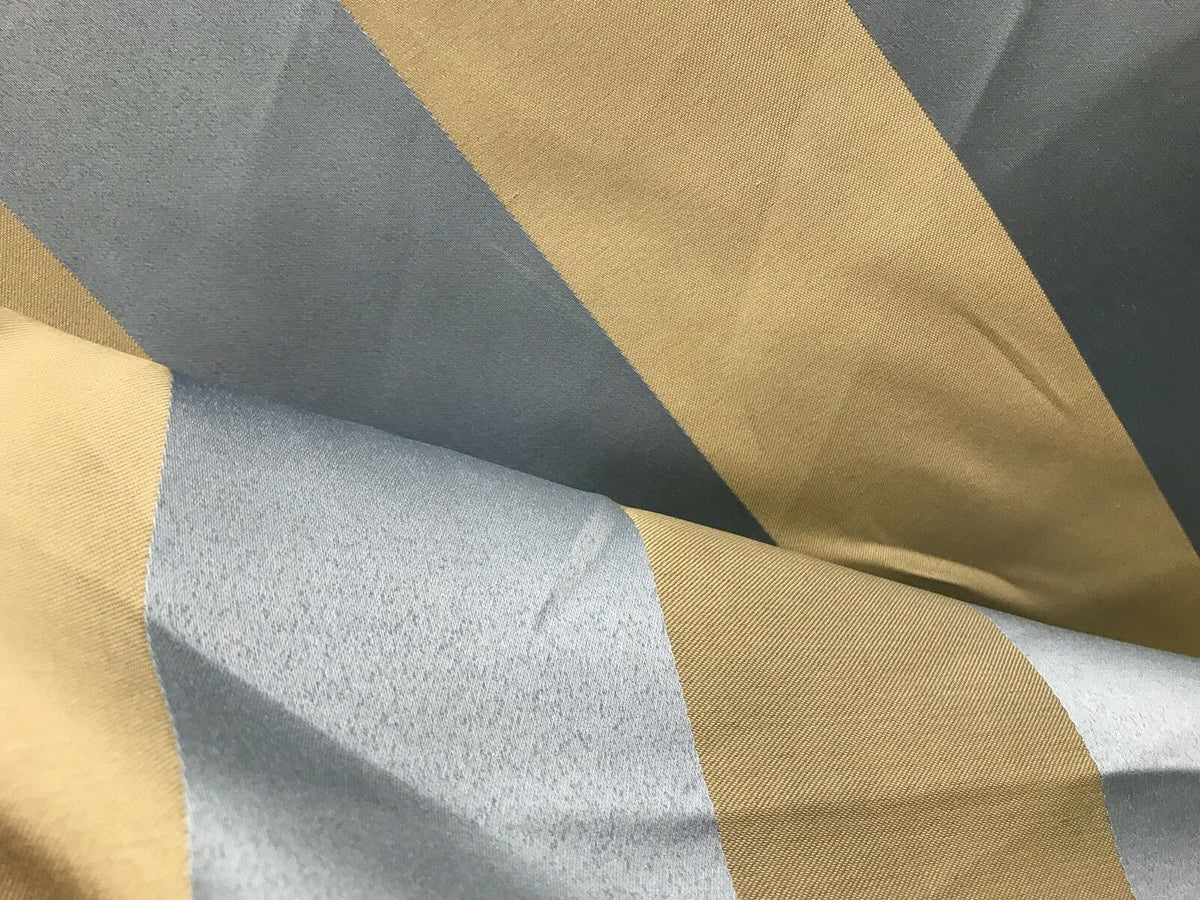 Countess Maisie Stripe Satin Interior Design Fabric Antique Blue And Gold - Fancy Styles Fabric Pierre Frey Lee Jofa Brunschwig & Fils