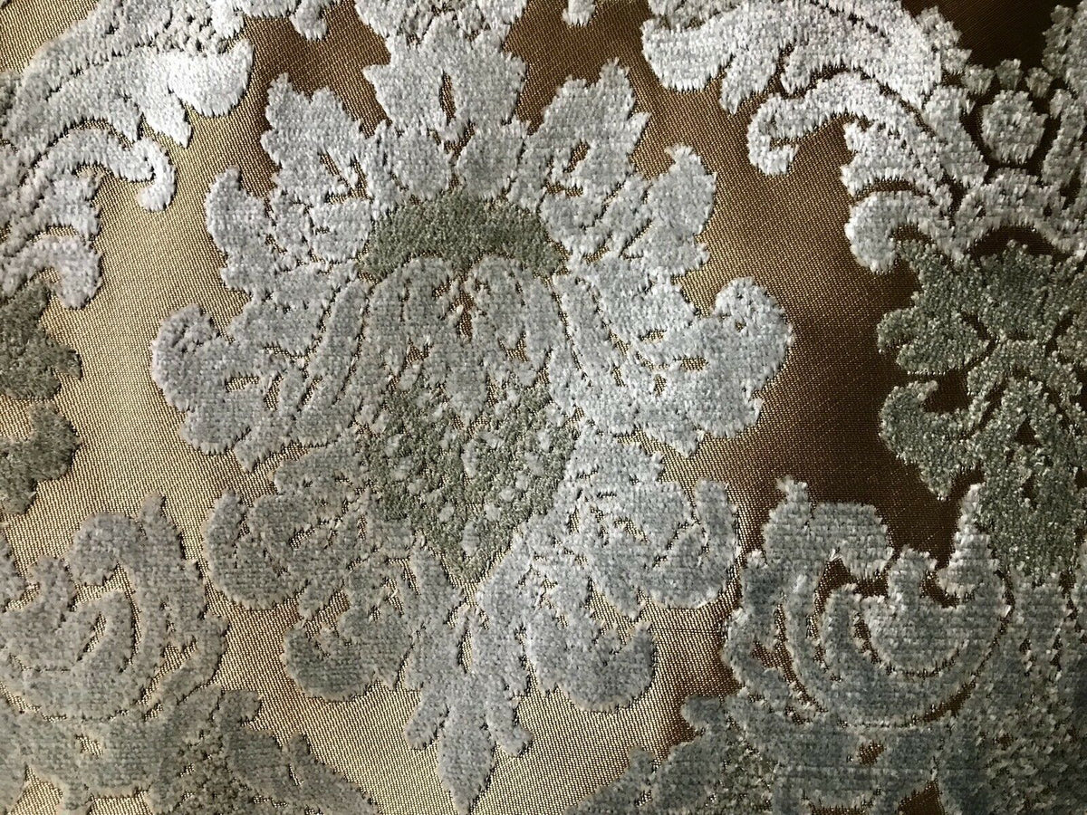Lady Cecile 1/2 Yard Remnant- Italian Burnout Damask Chenille Blue Bronze Fabric Upholstery - Fancy Styles Fabric Pierre Frey Lee Jofa Brunschwig & Fils