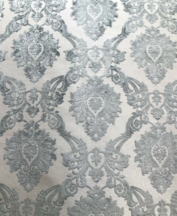 NEW Duke Raphael Designer Velvet Chenille Burnout Damask Upholstery Fabric - Grey - Fancy Styles Fabric Pierre Frey Lee Jofa Brunschwig & Fils