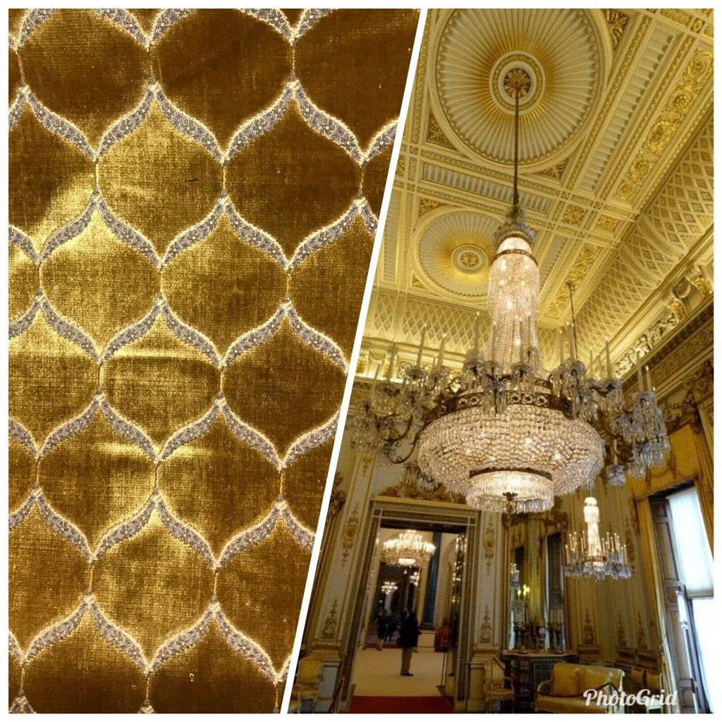 King Mark Novelty Designer Italian Burnout Geometric Velvet Fabric - Upholstery- BTY Gold - Fancy Styles Fabric Pierre Frey Lee Jofa Brunschwig & Fils