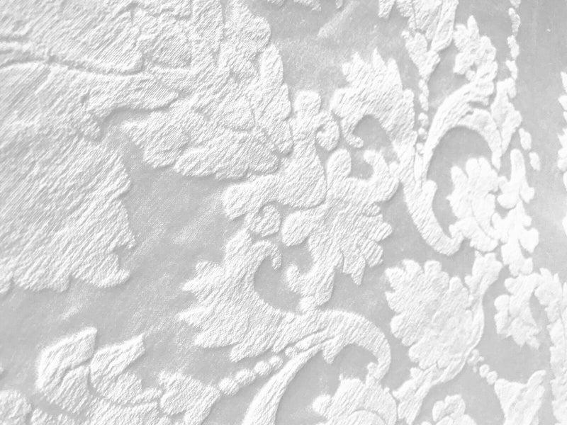 Duchess Taylor Designer Brocade Satin Fabric- Bleached White- Drapery Upholstery Damask - Fancy Styles Fabric Pierre Frey Lee Jofa Brunschwig & Fils