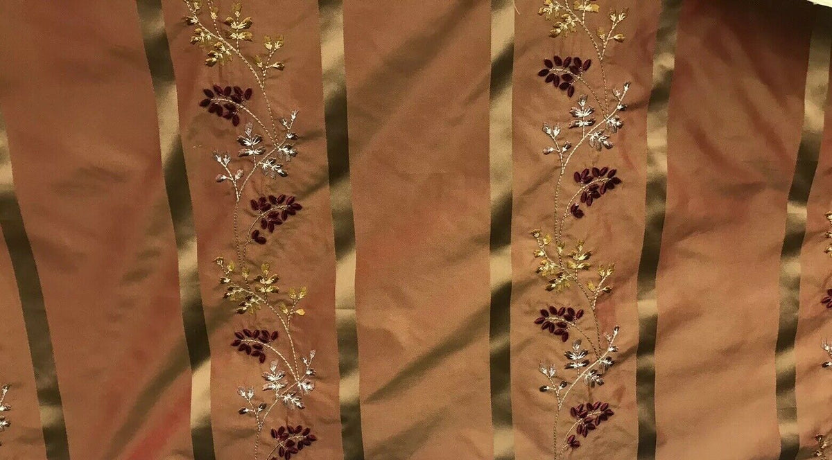 NEW Lady Lana Designer 100% Silk Taffeta Floral Embroidery Fabric Orange Gold - Fancy Styles Fabric Pierre Frey Lee Jofa Brunschwig & Fils