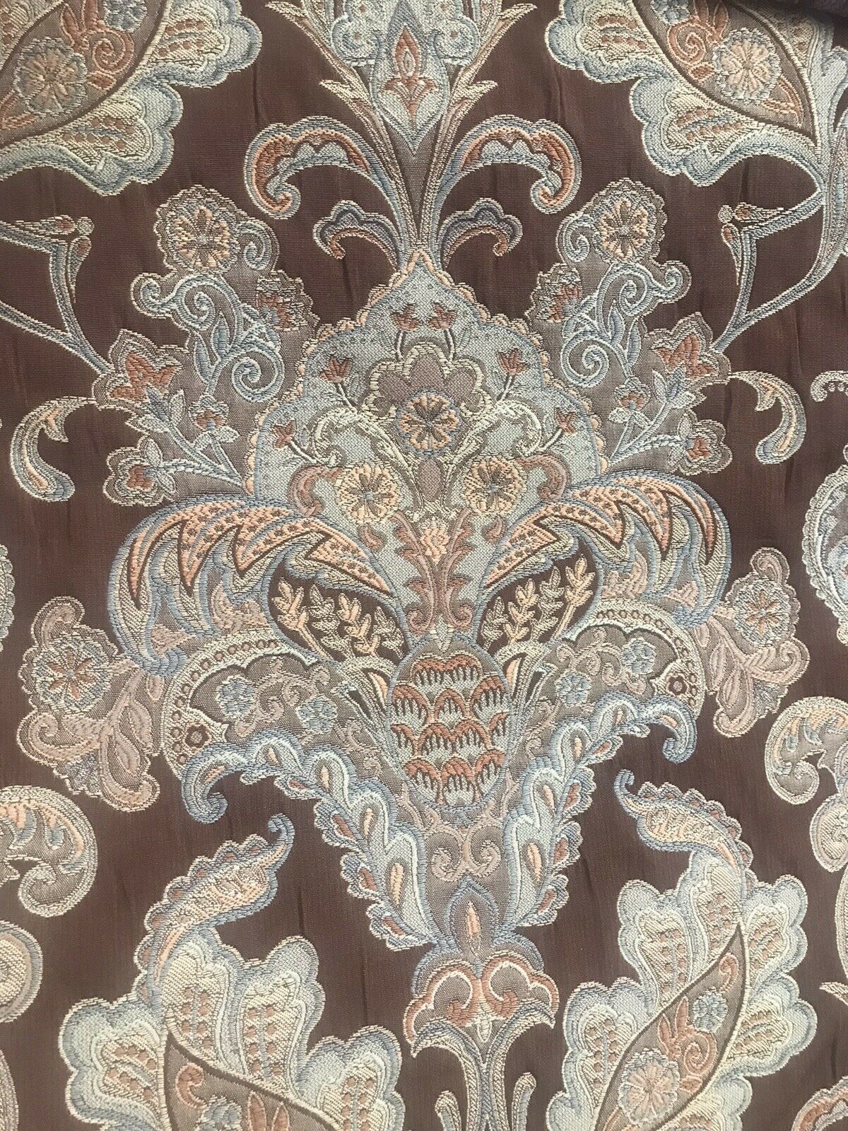 NEW Sir Christian Designer Burnout Damask Brocade Fabric - Brown And Light Blue - Fancy Styles Fabric Pierre Frey Lee Jofa Brunschwig & Fils