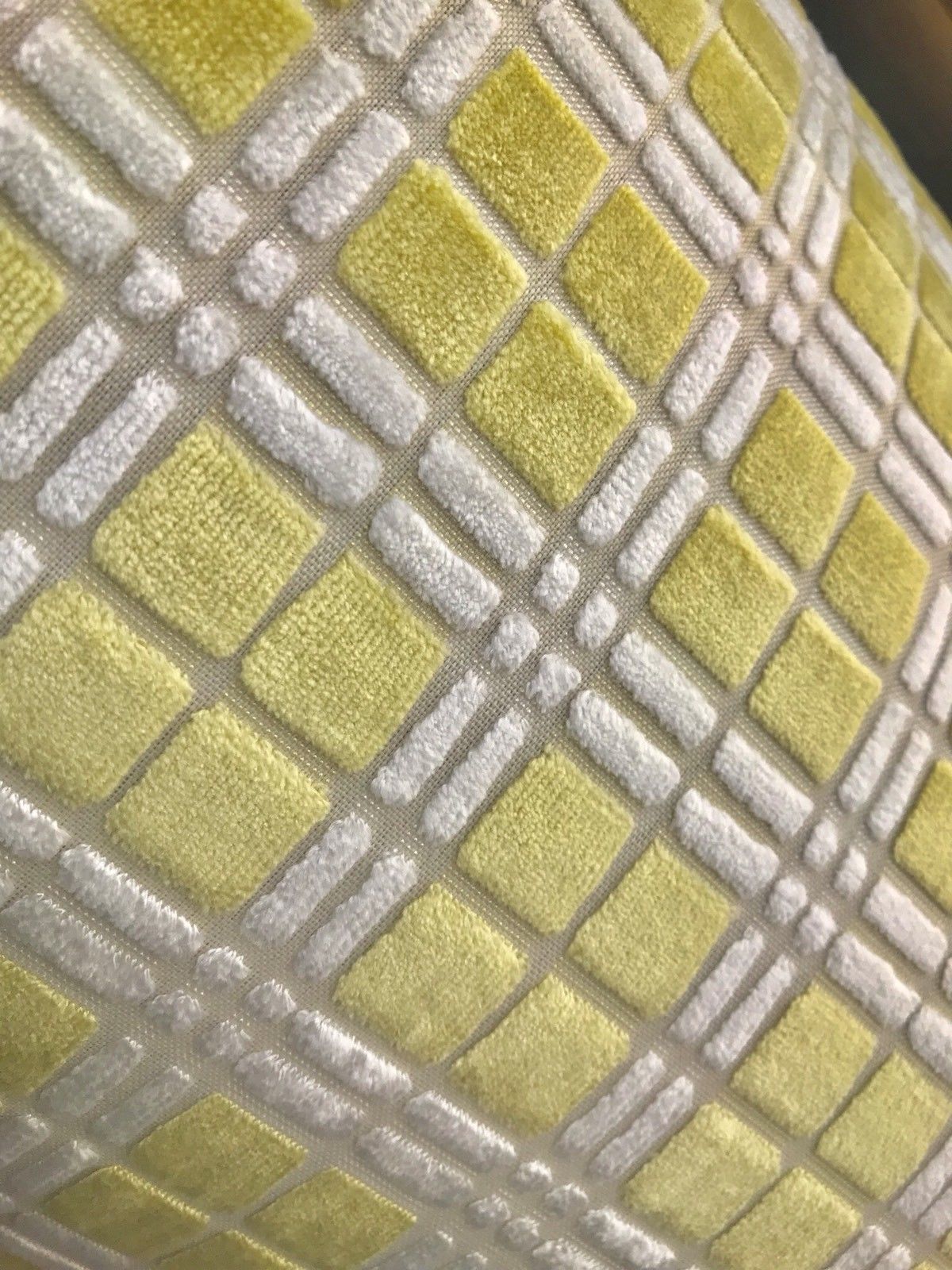 NEW Novelty Upholstery High Pile Burnout Velvet Fabric Yellow Tartan - Fancy Styles Fabric Pierre Frey Lee Jofa Brunschwig & Fils