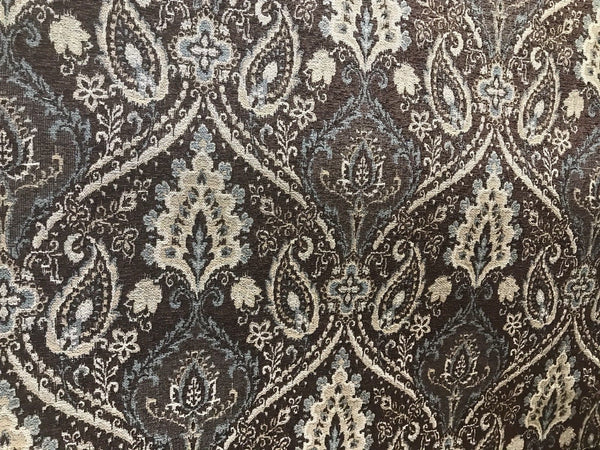 NEW Double Sided Burnout Kilim Rug Inspired Fabric- Blue Brown Upholstery - Fancy Styles Fabric Boutique