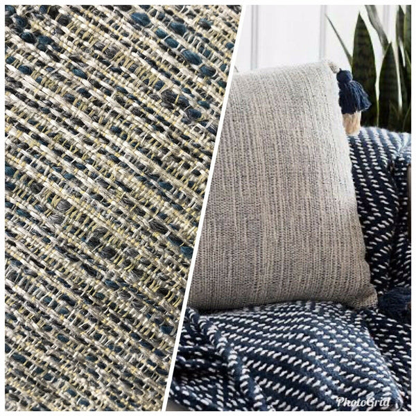 NEW Designer Upholstery Heavyweight Nubby Tweed Fabric- Navy Blue Gray Natural - Fancy Styles Fabric Pierre Frey Lee Jofa Brunschwig & Fils