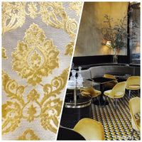 NEW Duke Raphael Designer Velvet Chenille Burnout Damask Upholstery Fabric - Yellow - Fancy Styles Fabric Pierre Frey Lee Jofa Brunschwig & Fils