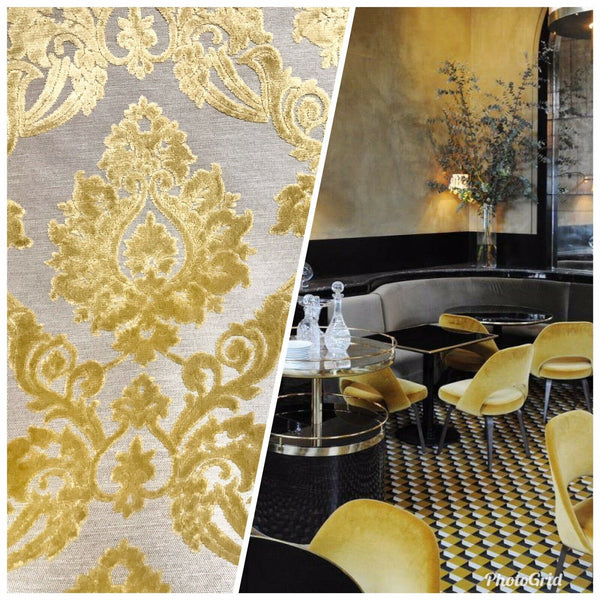 NEW Duke Raphael Designer Velvet Chenille Burnout Damask Upholstery Fabric - Yellow - Fancy Styles Fabric Pierre Frey Lee Jofa Brunschwig & Fils