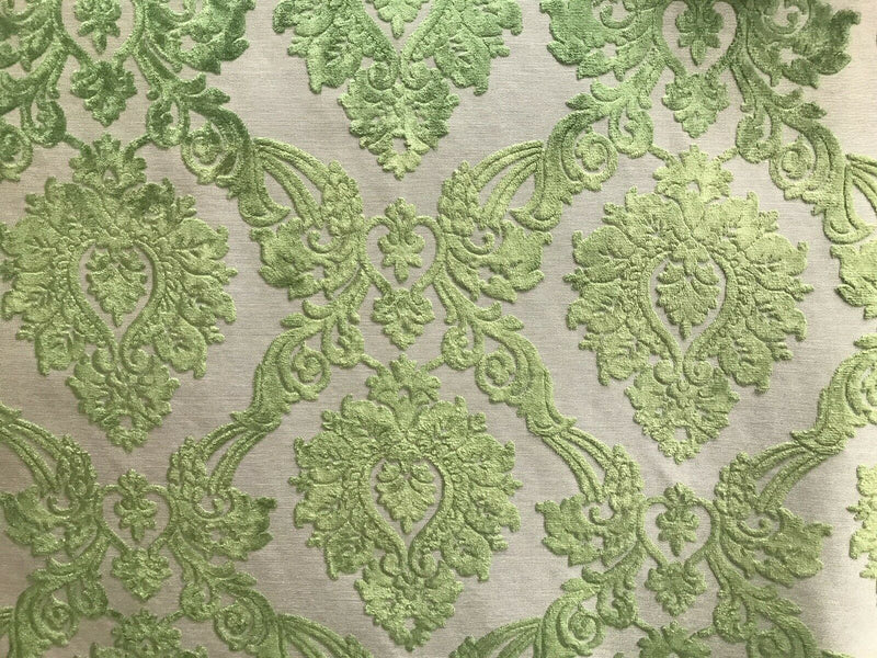 NEW Duke Raphael Designer Velvet Chenille Burnout Damask Upholstery Fabric - Green - Fancy Styles Fabric Pierre Frey Lee Jofa Brunschwig & Fils