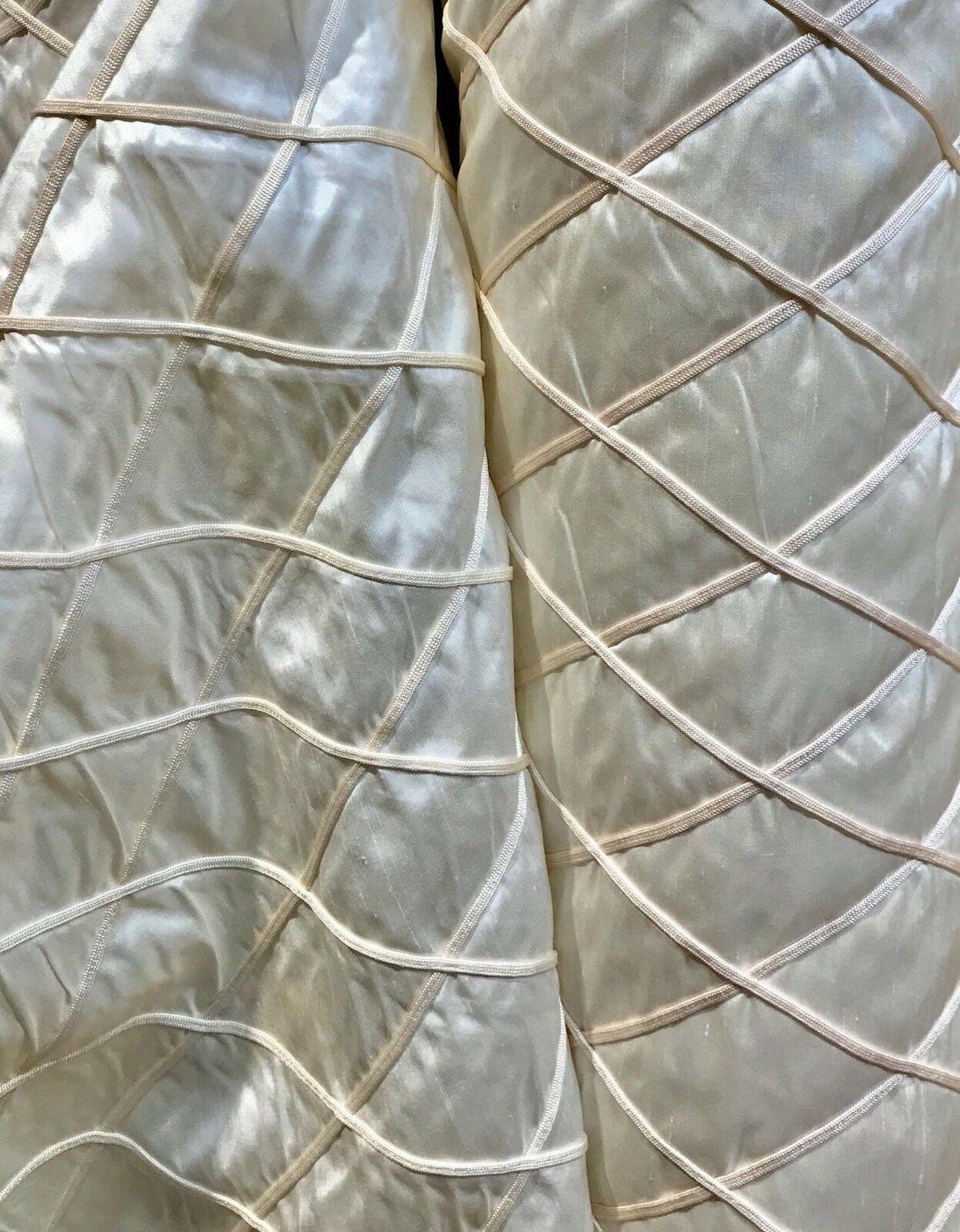 Queen Peyton 100% Silk Satin Quilted Designer Fabric- Ivory And Pink - Fancy Styles Fabric Pierre Frey Lee Jofa Brunschwig & Fils